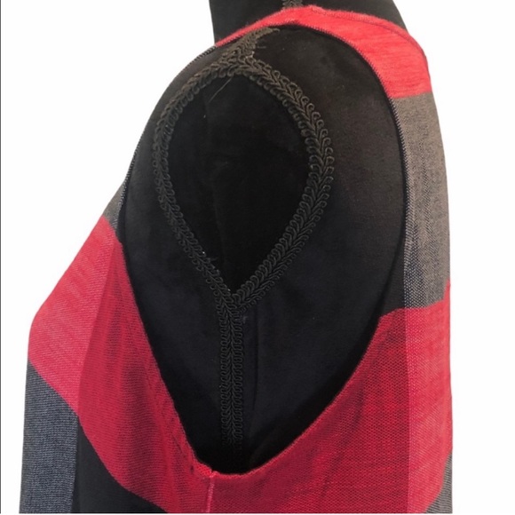 Paola Ermini pullover sleevesless red black plaid pattern peplum top size large - Picture 7 of 8